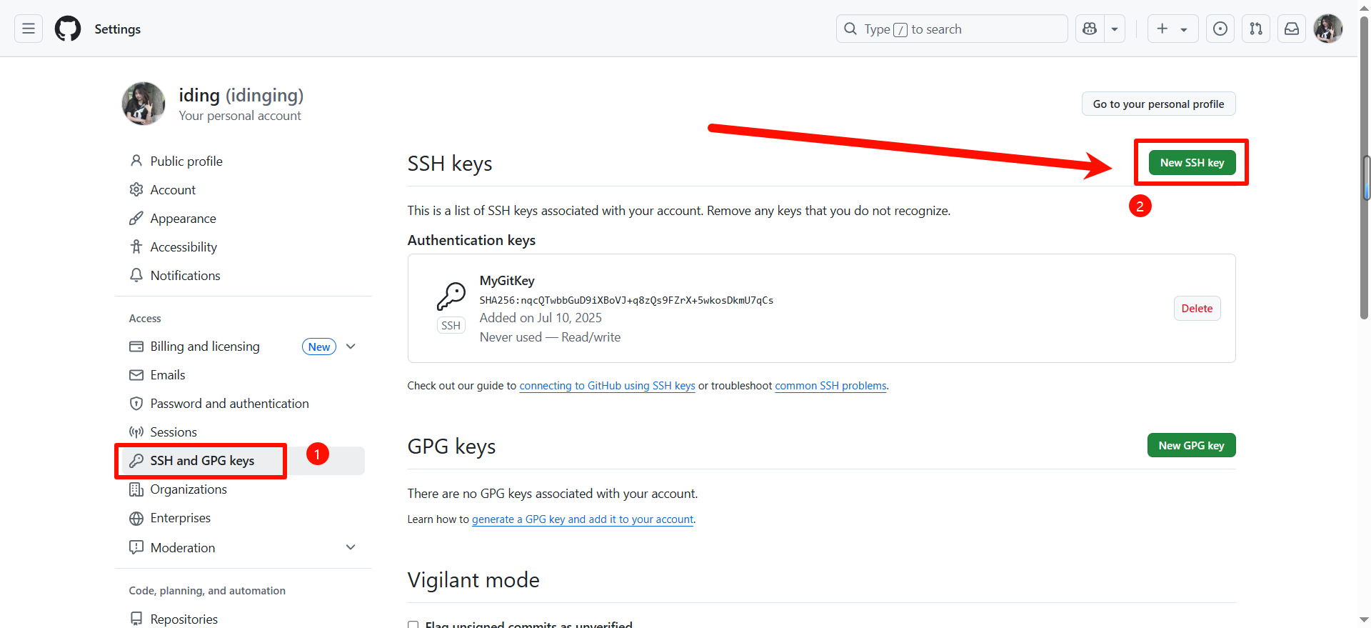 GitHub SSH Key设置